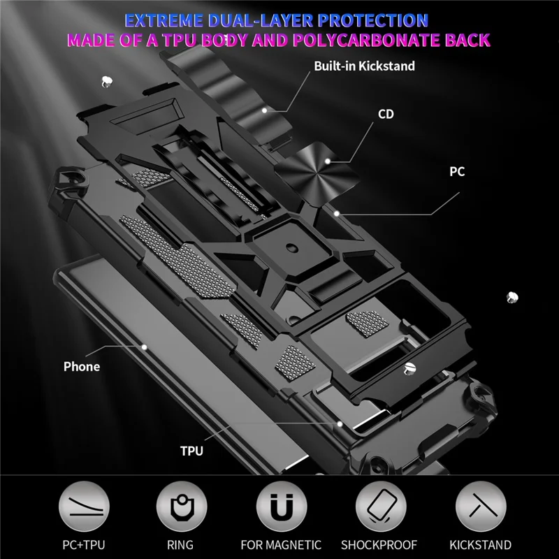 Hybrid Hard PC Soft TPU Shockproof Protective Case with Car Mount Kickstand for Google Pixel 6 Pro - Black