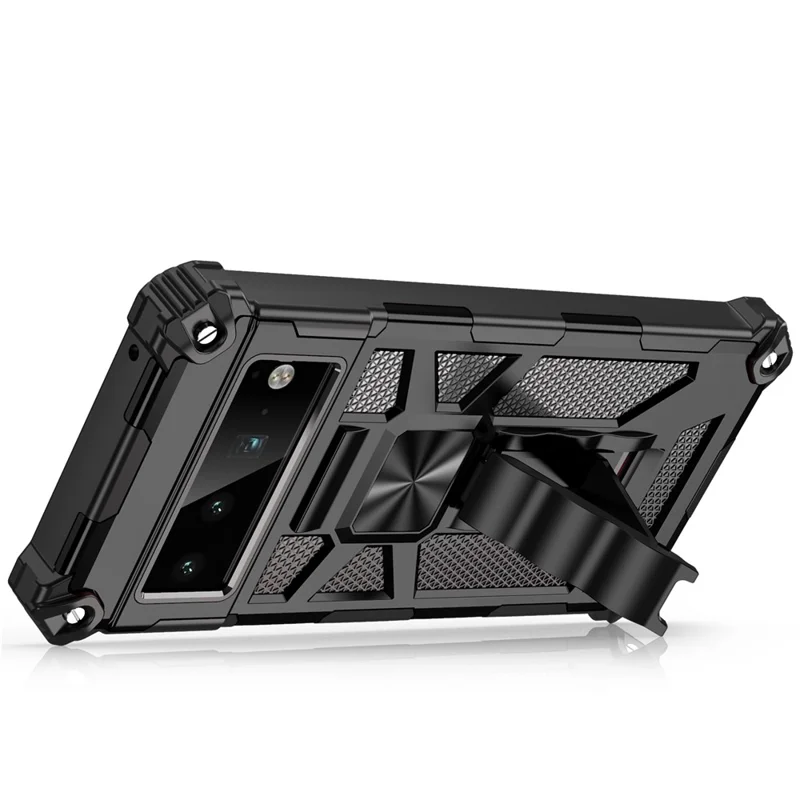 Hybrid Hard PC Soft TPU Shockproof Protective Case with Car Mount Kickstand for Google Pixel 6 Pro - Black
