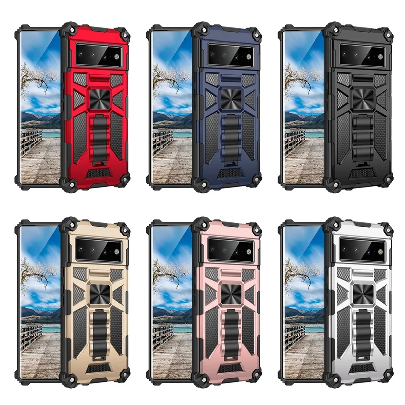 Hybrid Hard PC Soft TPU Shockproof Protective Case with Car Mount Kickstand for Google Pixel 6 Pro - Black