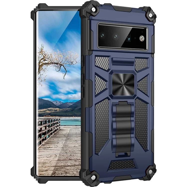 Hybrid Hard PC Soft TPU Shock -resection Case с Кик -стрижкой Для Google Pixel 6 Pro - Синий