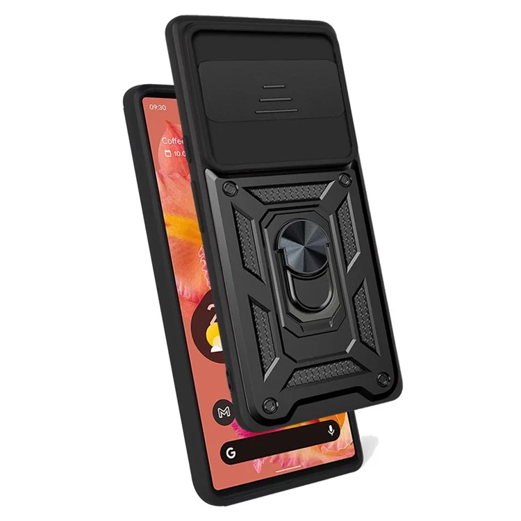 Étui de protection antichoc, antirayures et anti-empreintes digitales avec support anneau pour Google Pixel 6 - Noir