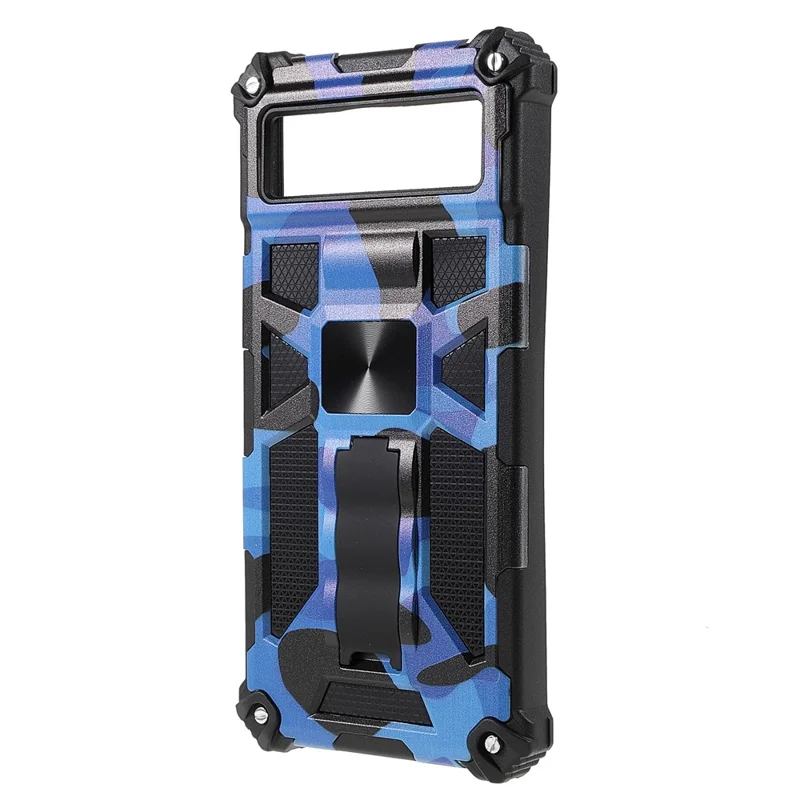 Camouflage Design Dual Layer Soft TPU Hard PC Protective Case with Kickstand for Google Pixel 6 - Dark Blue