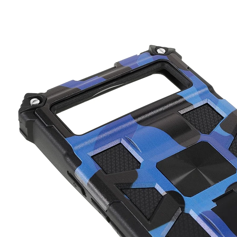 Camouflage Design Dual Layer Soft TPU Hard PC Protective Case with Kickstand for Google Pixel 6 - Dark Blue