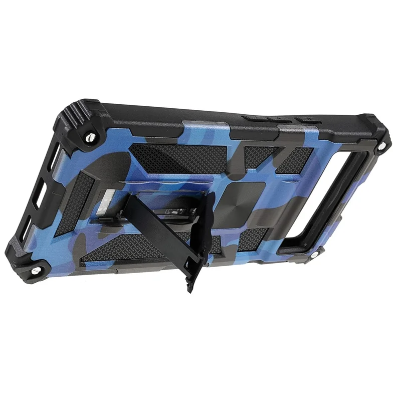 Camouflage Design Dual Layer Soft TPU Hard PC Protective Case with Kickstand for Google Pixel 6 - Dark Blue