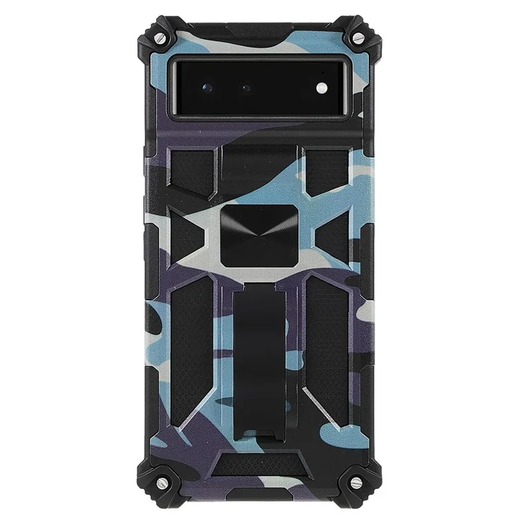 Camouflage Design Dual Couche Soft TPU Hard PC Protective Case Avec Kickstand Pour Google Pixel 6 - Vert Clair
