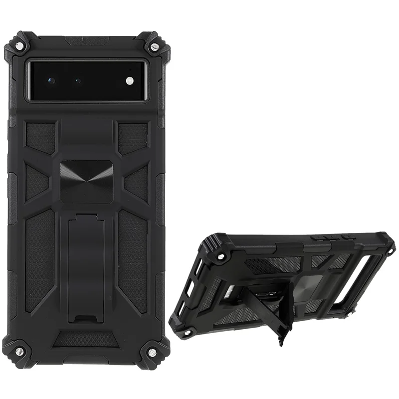 Kickstand Flexible TPU + Hard PC Shockproof Back Cover with Built-in Metal Sheet for Google Pixel 6 - Black