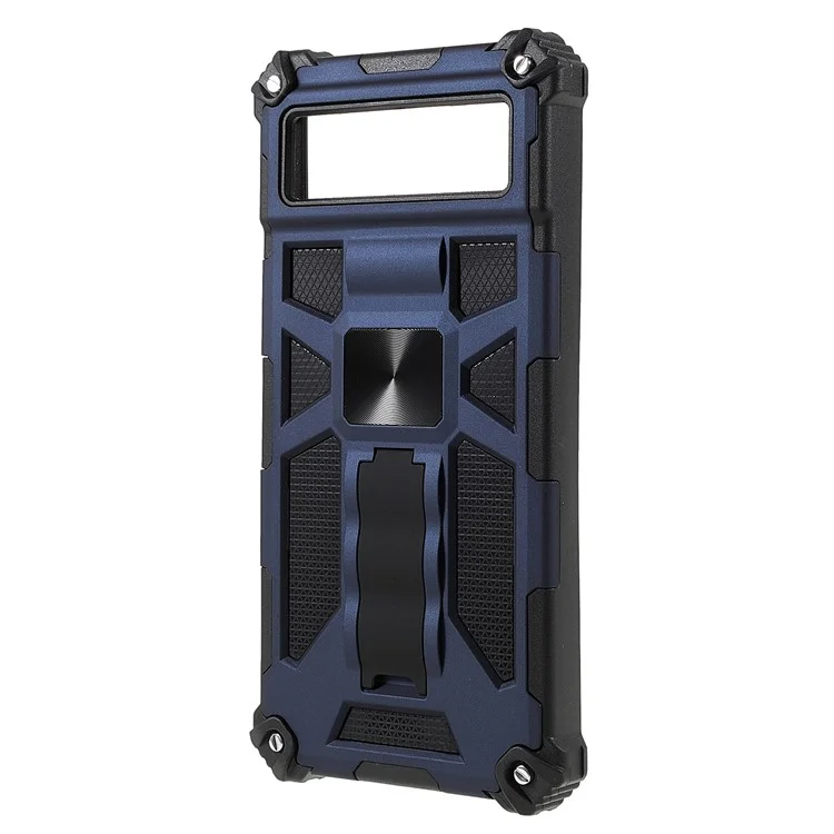 Kickstand Flexible TPU + Hard PC Shockproof Back Cover with Built-in Metal Sheet for Google Pixel 6 - Blue