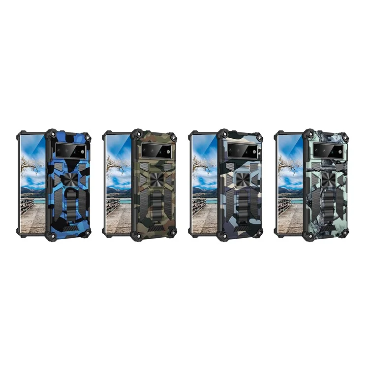 Custodia protettiva per telefono Camouflage Design PC + TPU con supporto kickstand per Google Pixel 6 Pro - Blu scuro