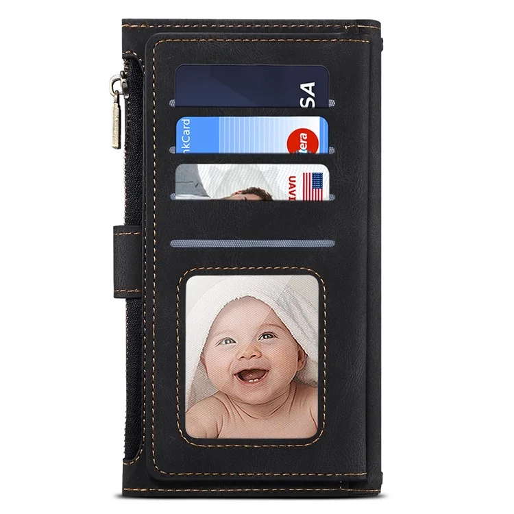 ESEBLE Multifunction Zippered Pocket Full Body Protection Stand Wallet Phone Cover with Wrist Strap for Google Pixel 6a - Black