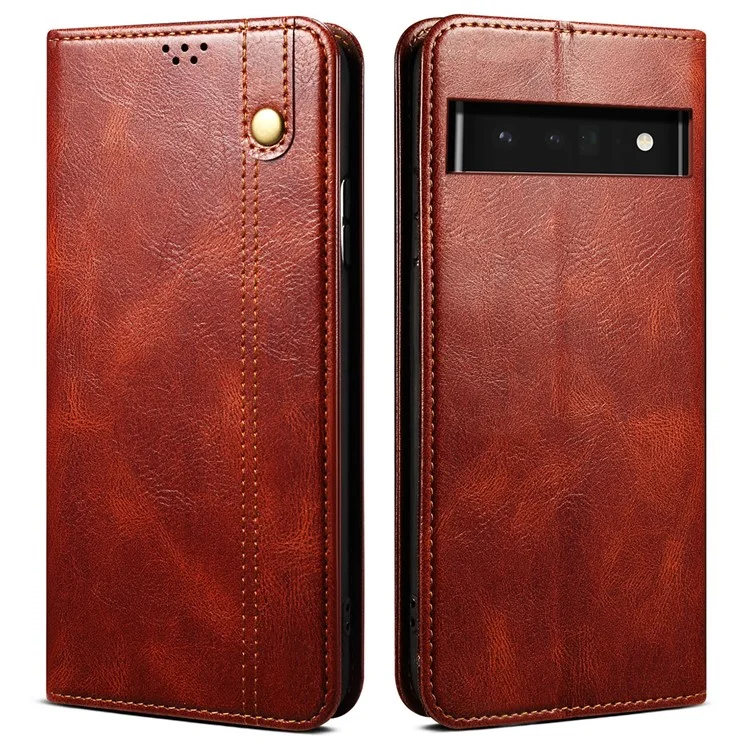 Capa de Telefone Waxy Crazy Horse Texture Shock Absorption Well-protected PU Leather Wallet Stand Cover para Google Pixel 6a - Marrom