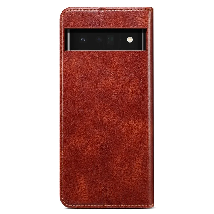 Capa de Telefone Waxy Crazy Horse Texture Shock Absorption Well-protected PU Leather Wallet Stand Cover para Google Pixel 6a - Marrom