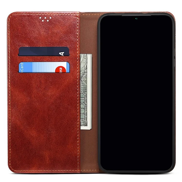 Capa de Telefone Waxy Crazy Horse Texture Shock Absorption Well-protected PU Leather Wallet Stand Cover para Google Pixel 6a - Marrom