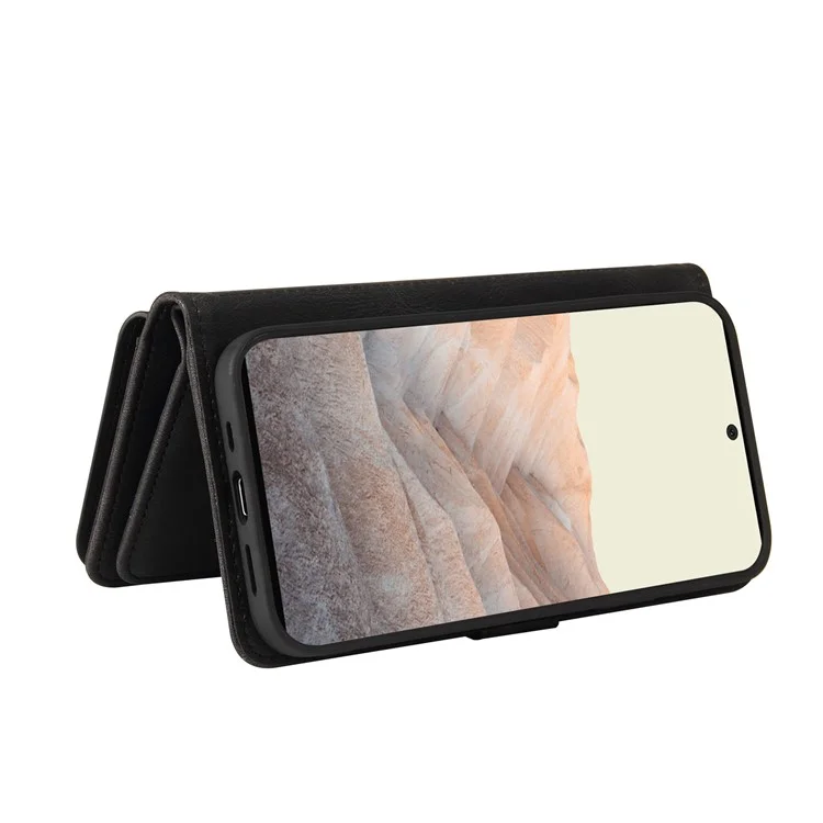 For Google Pixel 6 Pro Zipper Wallet Case with 15 Card Slots and Strap Leather Phone Cover - Black