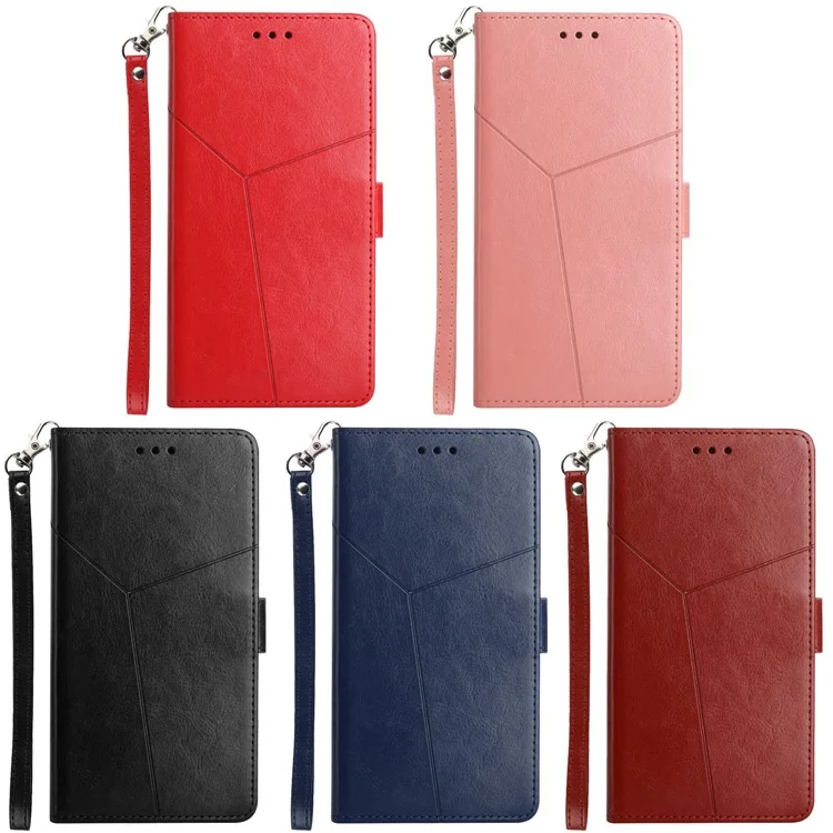 For Google Pixel 6a Y-shaped Lines Imprinted Handy Strap Magnetic PU Leather Stand Flip Wallet Phone Cover - Black