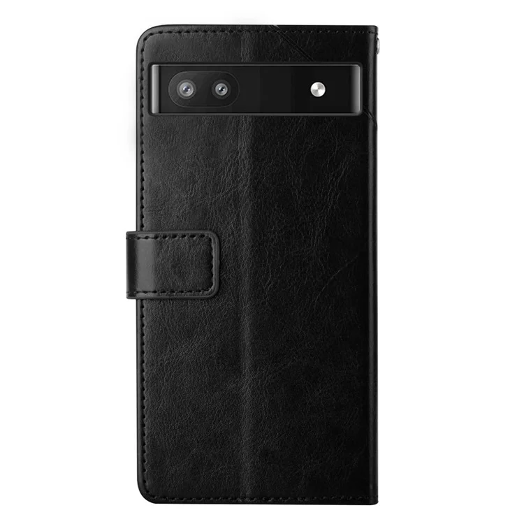 For Google Pixel 6a Y-shaped Lines Imprinted Handy Strap Magnetic PU Leather Stand Flip Wallet Phone Cover - Black