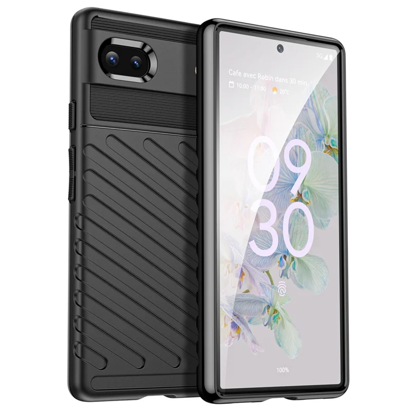 Thunder Series Twill Texture Thickened Smooth Flexible TPU Protective Phone Cover for Google Pixel 6a - Black