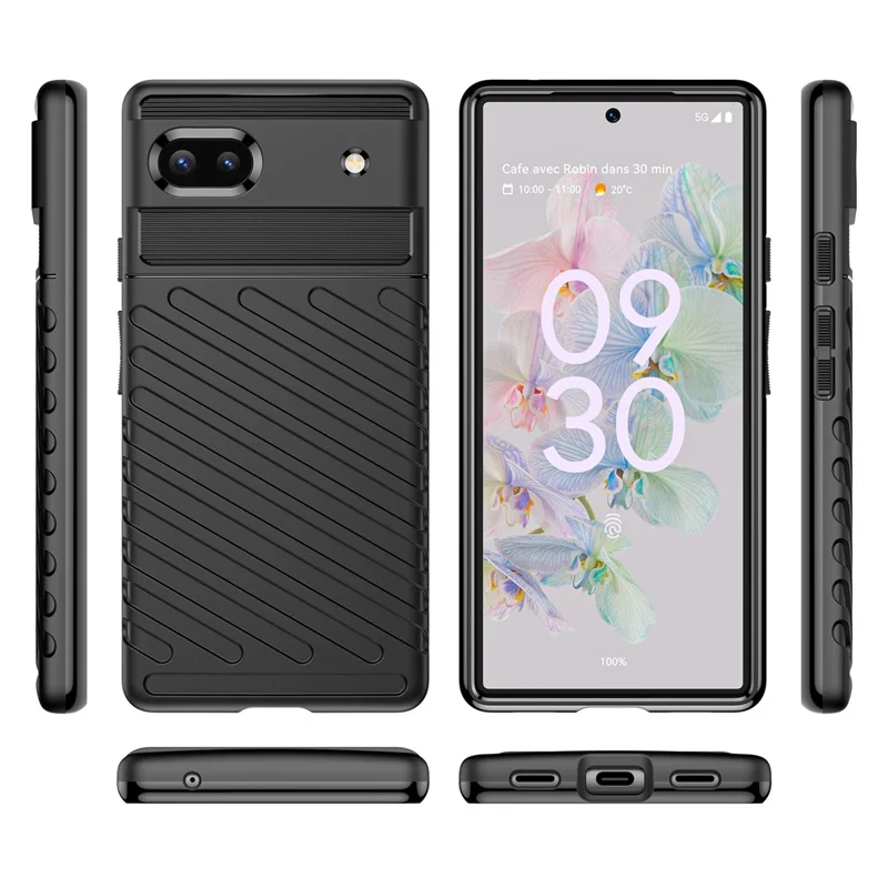 Thunder Series Twill Texture Thickened Smooth Flexible TPU Protective Phone Cover for Google Pixel 6a - Black