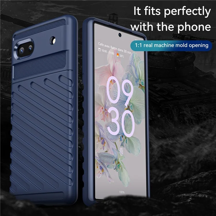Thunder Series Twill Texture Thickened Smooth Flexible TPU Protective Phone Cover for Google Pixel 6a - Blue
