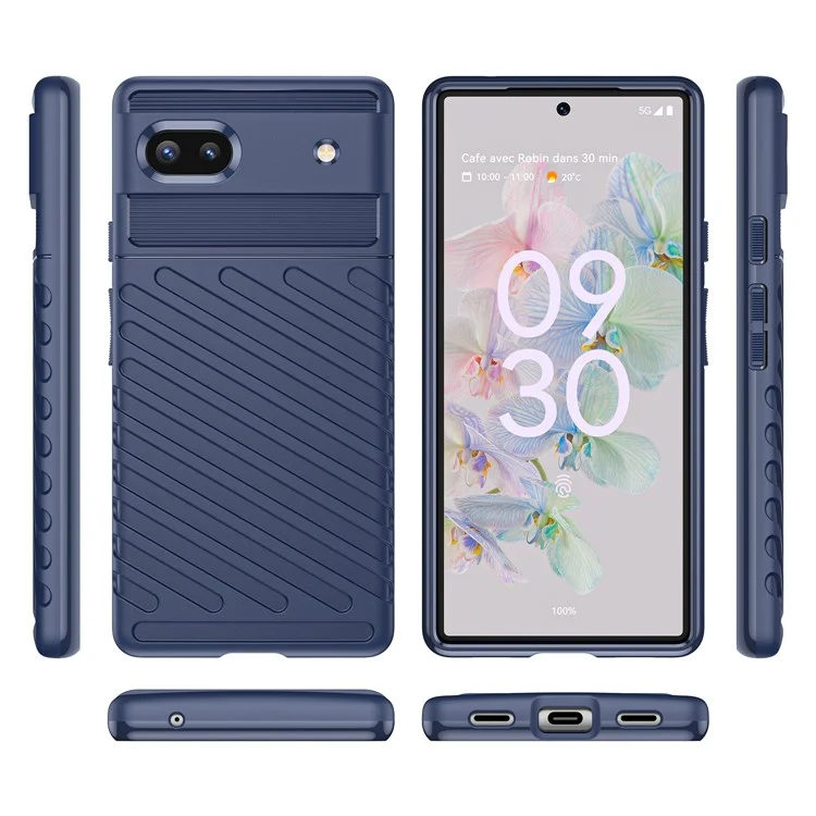 Thunder Series Twill Texture Thickened Smooth Flexible TPU Protective Phone Cover for Google Pixel 6a - Blue