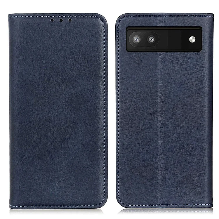 Magnetic Auto-absorbed Solid Color Split Leather + TPU Stand Wallet Case for Google Pixel 6a - Blue