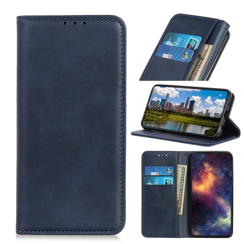 Magnetic Auto-absorbed Solid Color Split Leather + TPU Stand Wallet Case for Google Pixel 6a - Blue