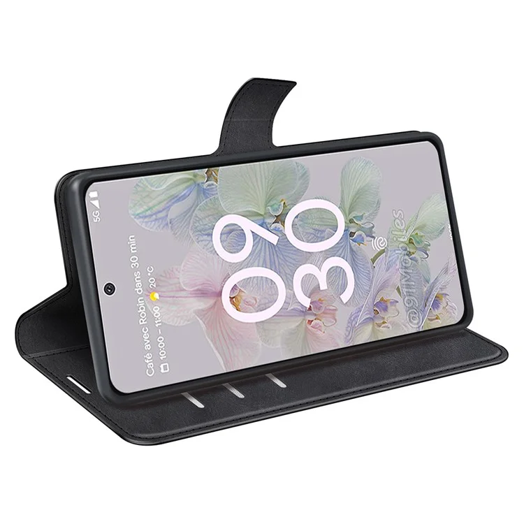 Magnetic Clasp Folio Flip PU Leather + TPU Phone Case Foldable Stand Shockproof Protective Cover for Google Pixel 6a - Black