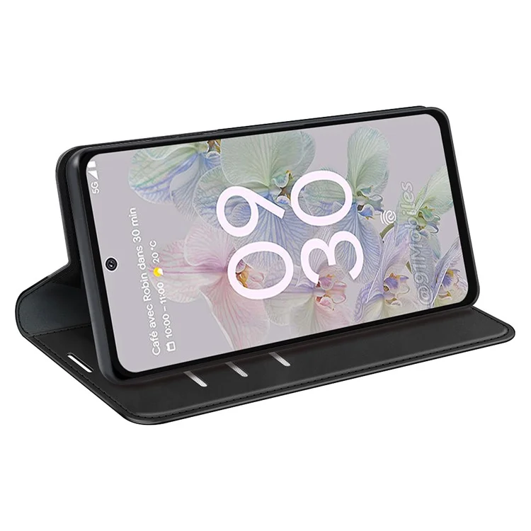 For Google Pixel 6a Wallet Design Mobile Phone Cover Shell TPU and PU Leather Phone Case with Supporting Stand - Black