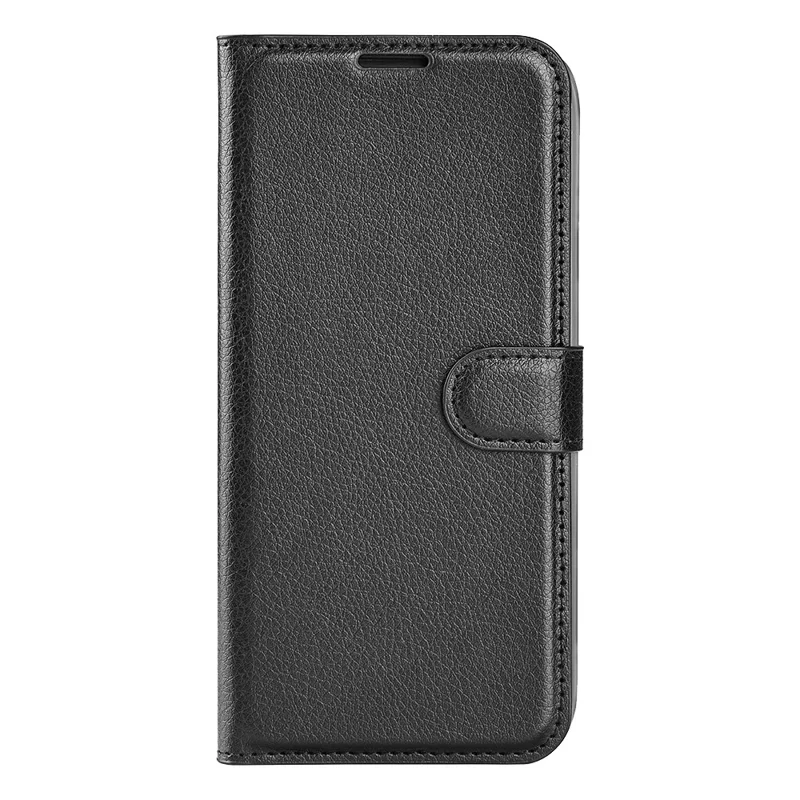 Fully Wrapped PU Leather Coated TPU Mobile Phone Case Litchi Texture Stand Wallet Flip Protective Phone Cover for Google Pixel 6a - Black