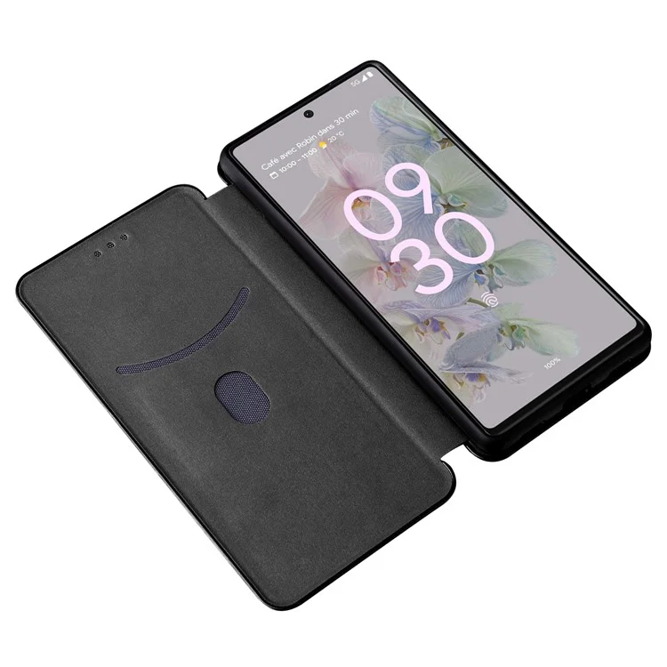 Carbon Fiber Texture Magnetic Auto-absorbed Leather Phone Case Protective Cover with Stand and Card Slot for Google Pixel 6a - Black