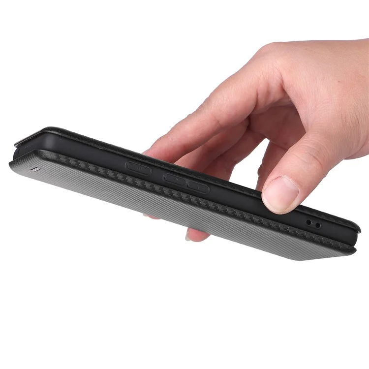 Carbon Fiber Texture Magnetic Auto-absorbed Leather Phone Case Protective Cover with Stand and Card Slot for Google Pixel 6a - Black
