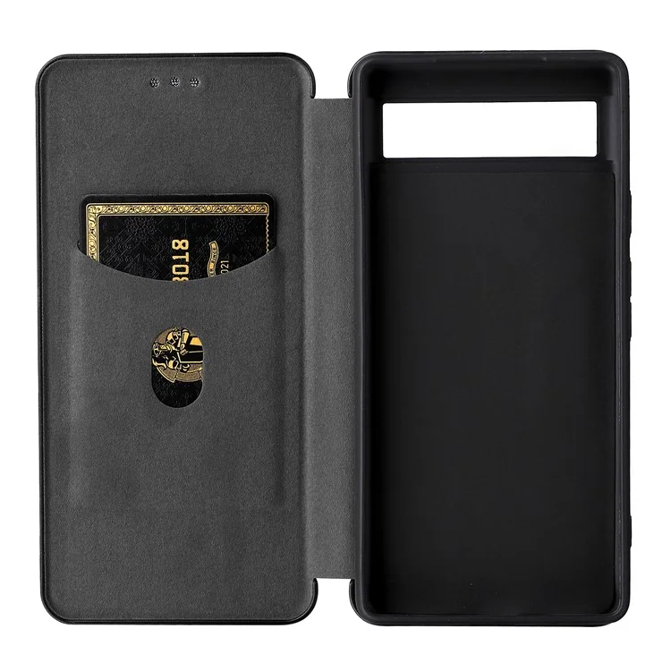 Carbon Fiber Texture Magnetic Auto-absorbed Leather Phone Case Protective Cover with Stand and Card Slot for Google Pixel 6a - Black