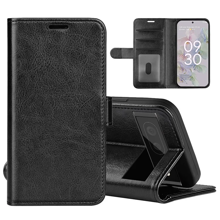 Fall-resistant Crazy Horse Texture PU Leather + TPU Stand Wallet Phone Case Cover for Google Pixel 6a - Black