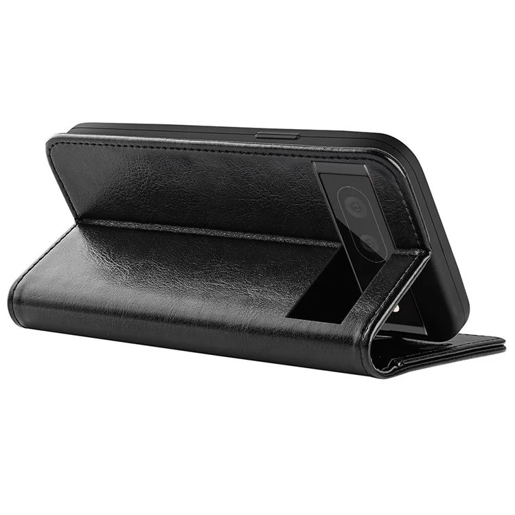 Fall-resistant Crazy Horse Texture PU Leather + TPU Stand Wallet Phone Case Cover for Google Pixel 6a - Black