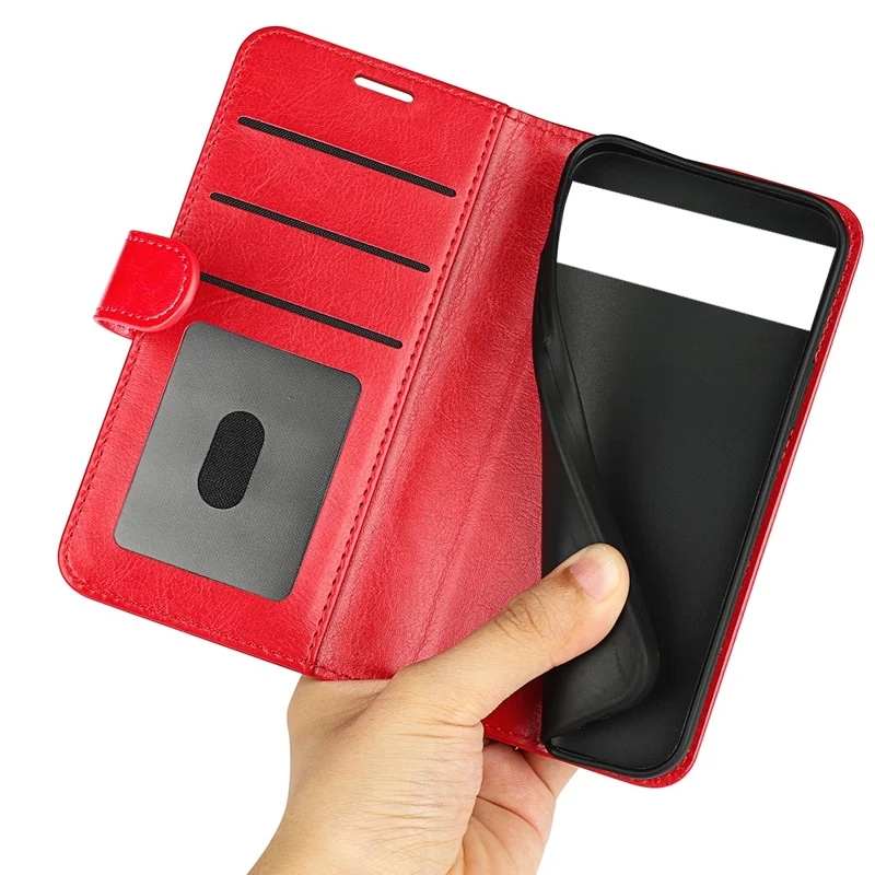 Fall-resistant Crazy Horse Texture PU Leather + TPU Stand Wallet Phone Case Cover for Google Pixel 6a - Red