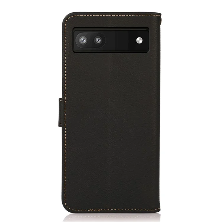 KHAZNEH Genuine Leather + TPU RFID Blocking Phone Case with Stand Wallet for Google Pixel 6a - Black
