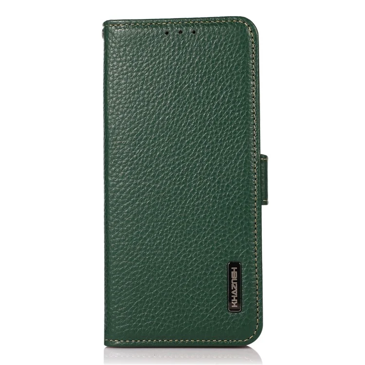 KHAZNEH Genuine Leather Litchi Texture Protective Cover RFID Blocking Phone Case for Google Pixel 6a - Green