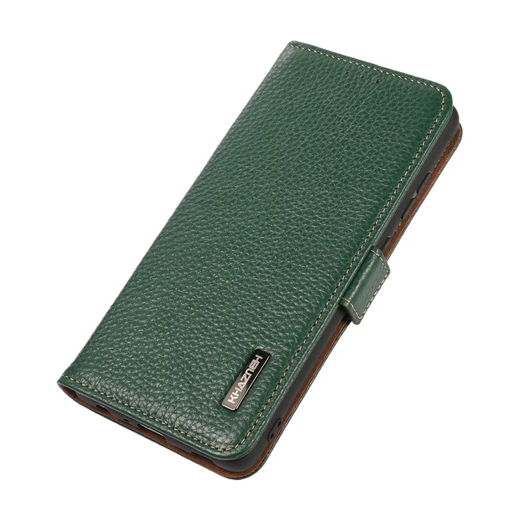 KHAZNEH Genuine Leather Litchi Texture Protective Cover RFID Blocking Phone Case for Google Pixel 6a - Green