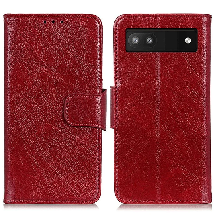 Nappa-Textur Spaltleder-Cover + TPU-Case Standplatz Portemonnaie Schutz für Google Pixel 6a - Rot