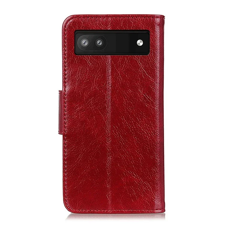 Nappa-Textur Spaltleder-Cover + TPU-Case Standplatz Portemonnaie Schutz für Google Pixel 6a - Rot