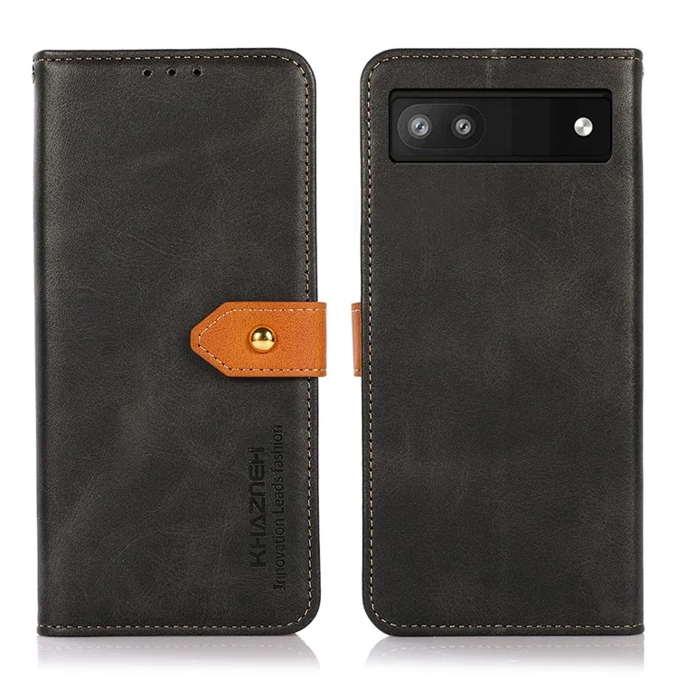 Khazneh Magnetic Golden Clasp PU Leder + TPU -hülle Wallet Stand Schutzabdeckung Für Google Pixel 6a - Schwarz