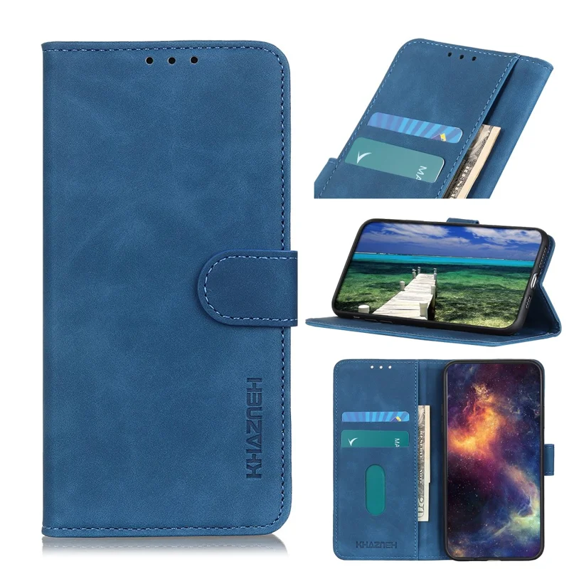 KHAZNEH Magnetic Closure Retro Texture Leather Case Stand Wallet Flip Leather + TPU Inner Shell Phone Cover for Google Pixel 6a - Blue