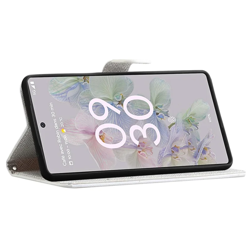 Magnetic Closed PU Leather Phone Protector Cross Texture Folding Phone Case with Stand Wallet for Google Pixel 6a - Two Dragonflies