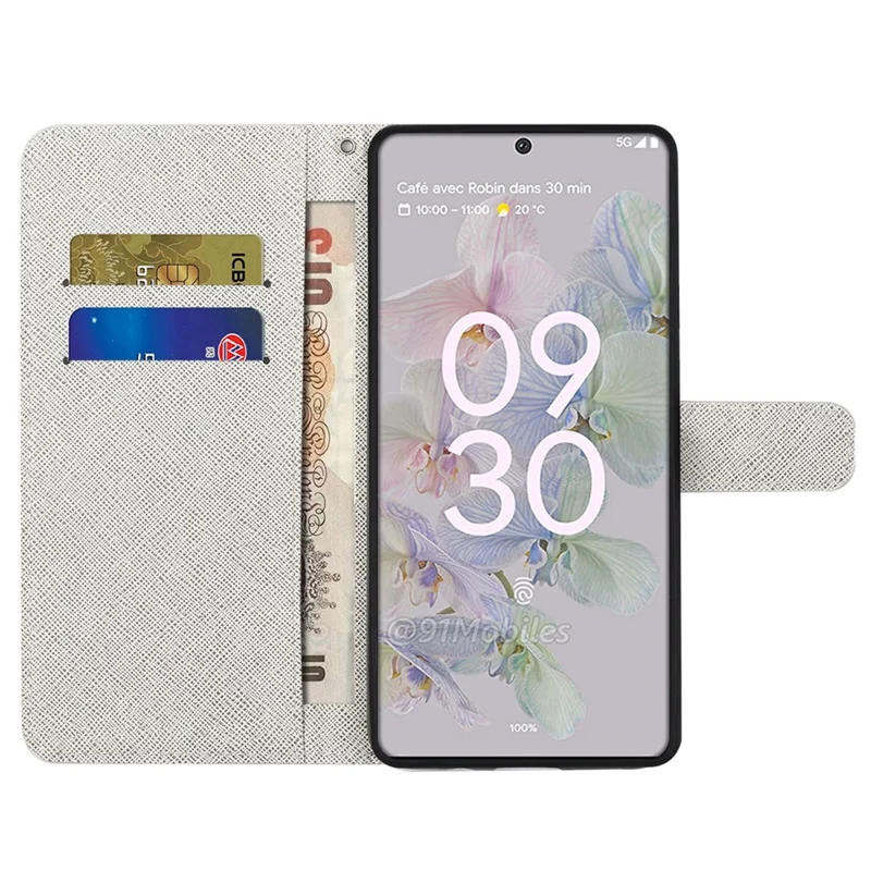 Magnetic Closed PU Leather Phone Protector Cross Texture Folding Phone Case with Stand Wallet for Google Pixel 6a - Two Dragonflies