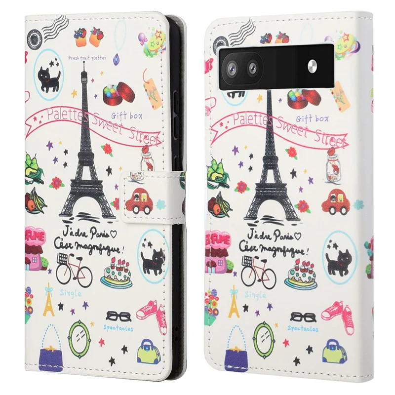 Pattern Printing TPU + PU Leather Stand Magnetic Closure Flip Case with Card Slots and Cash Pocket for Google Pixel 6a - Iron Tower