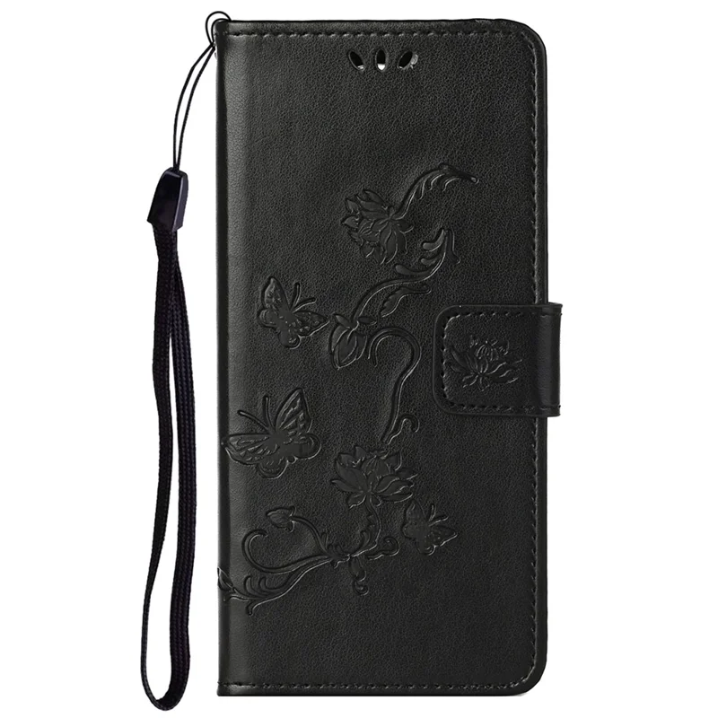 Anti-fall PU Leather Protective Phone Cover Imprinted Butterflies Flower Phone Case with Wallet Stand for Google Pixel 6a - Black
