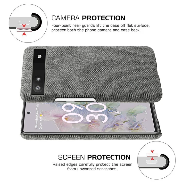 Textil-Beschichtung Stoßfeste Harte PC-Handyhülle für Google Pixel 6a - Grau