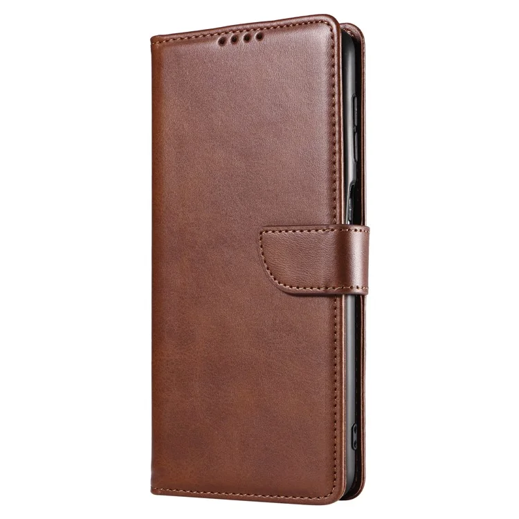 Folio Flip Magnetic Clasp Textured PU Leather + Soft TPU Phone Cover Case for Google Pixel 6 Pro - Brown