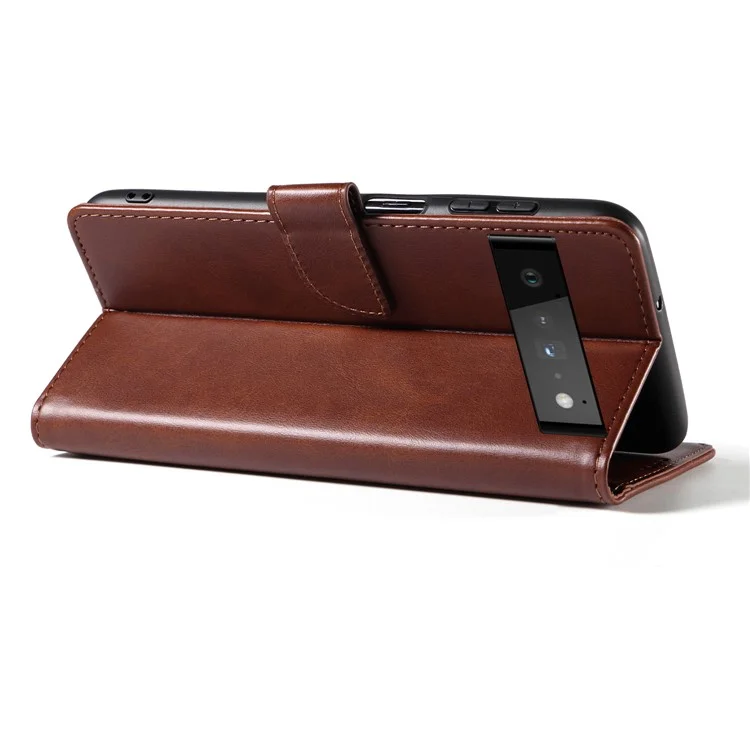 Folio Flip Magnetic Clasp Textured PU Leather + Soft TPU Phone Cover Case for Google Pixel 6 Pro - Brown