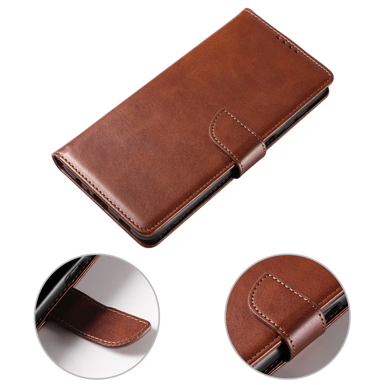 Folio Flip Magnetic Clasp Textured PU Leather + Soft TPU Phone Cover Case for Google Pixel 6 Pro - Brown