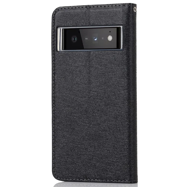 Pour Google Pixel 6 Pro Mobile Phone Shell Sac Sac Anti-scratch Téléphone Anti-fall Texture de Texture en Soie en Soie Couverture de Portefeuille en Cuir Avec Sangle - le Noir